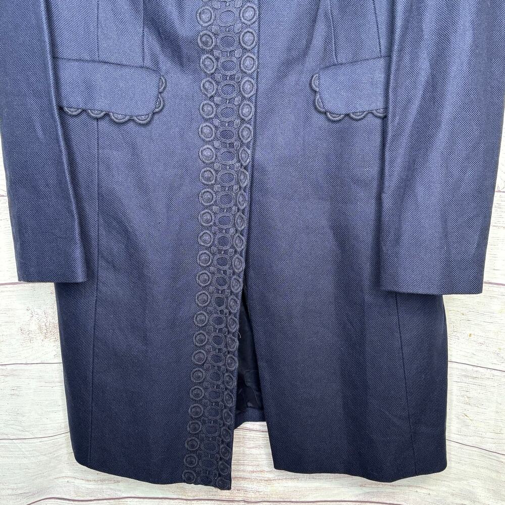 Boden Linen Cotton Navy Blue Classic Luxury Minimalist Winter Fall Coat Size 12 - Picture 4 of 9